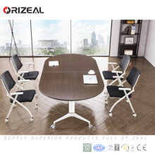 Wooden Oval Design Office Folding Conference Tables with metal leg